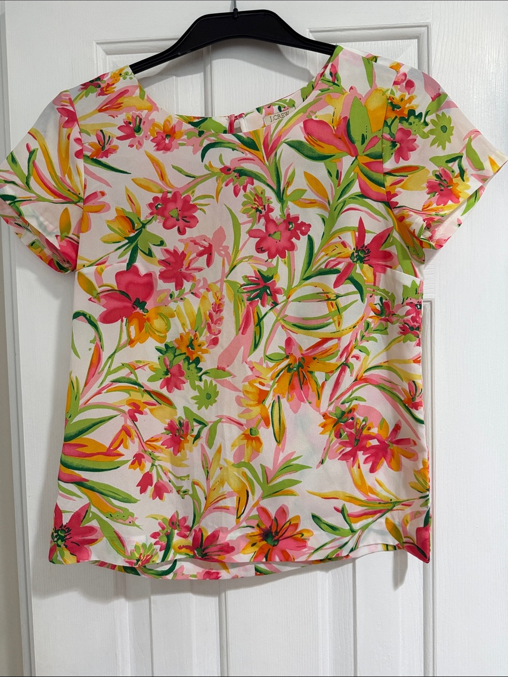 Floral Short-Sleeve Blouse - Pink & Green